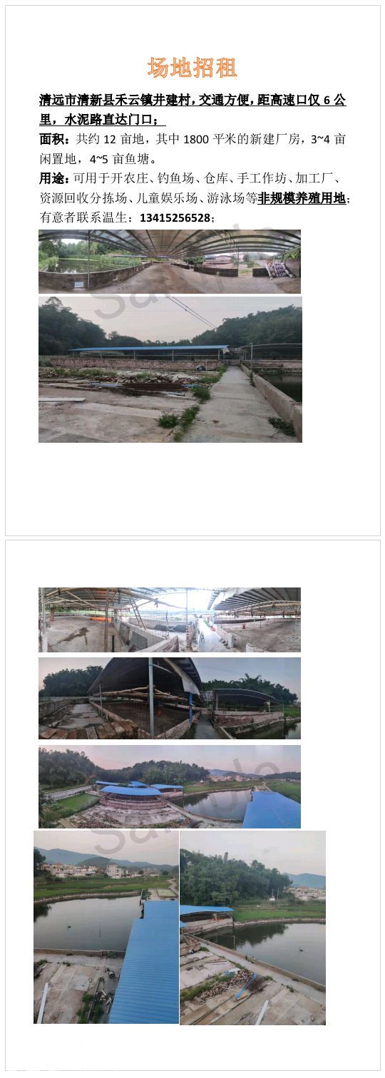 清新禾云井建村出租土地厂房仓库农场